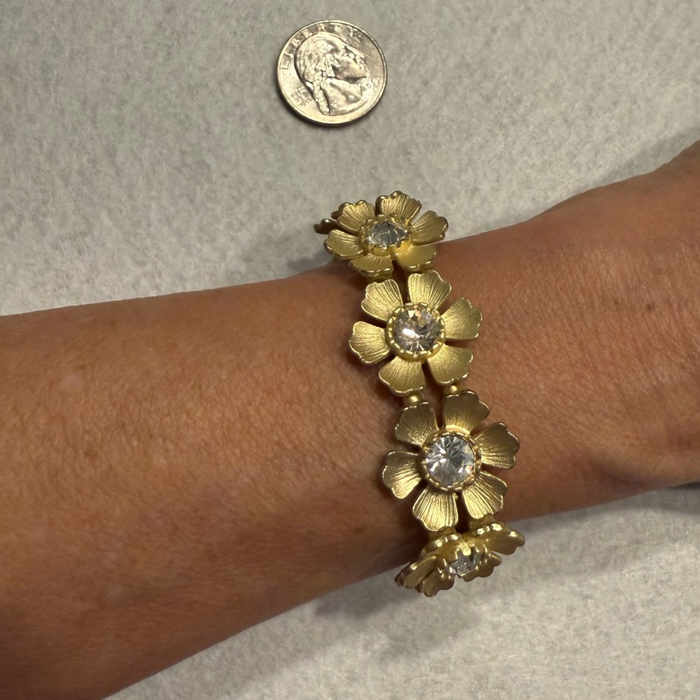 Gold Floral Bracelet with Crystal Accents